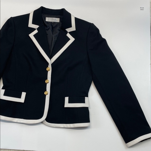 Tahari Black White Trim Blazer Women Tailored Jacket Gold Buttons Sz 8 - Picture 2 of 10